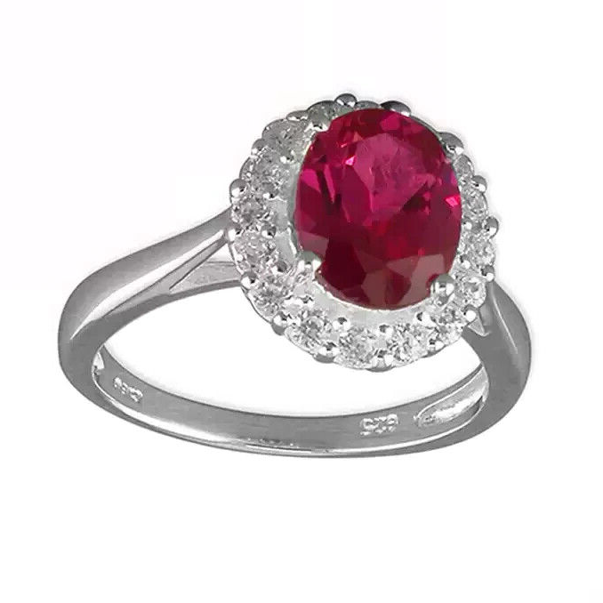 Oval Halo Ruby Ring Sterling Silver 925 Hallmarked British Made Size M - R