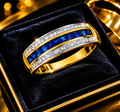 Sapphire Diamond Band Ring 9ct 2 Tone Gold 375 Hallmark Sizes J - Q British Made