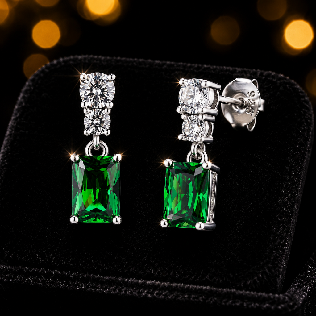Natural Emerald Drop Earrings Sterling Silver 925 Hallmarked British Made