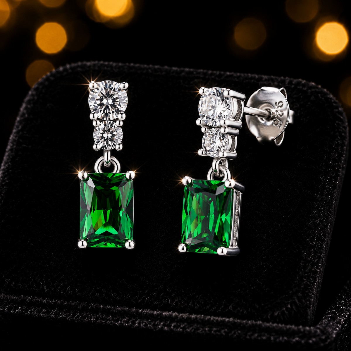 Natural Emerald Drop Earrings Sterling Silver 925 Hallmarked British Made