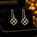 Pave Set Floral Drop Earrings 9ct Yellow Gold 375 Hallmarked British Made