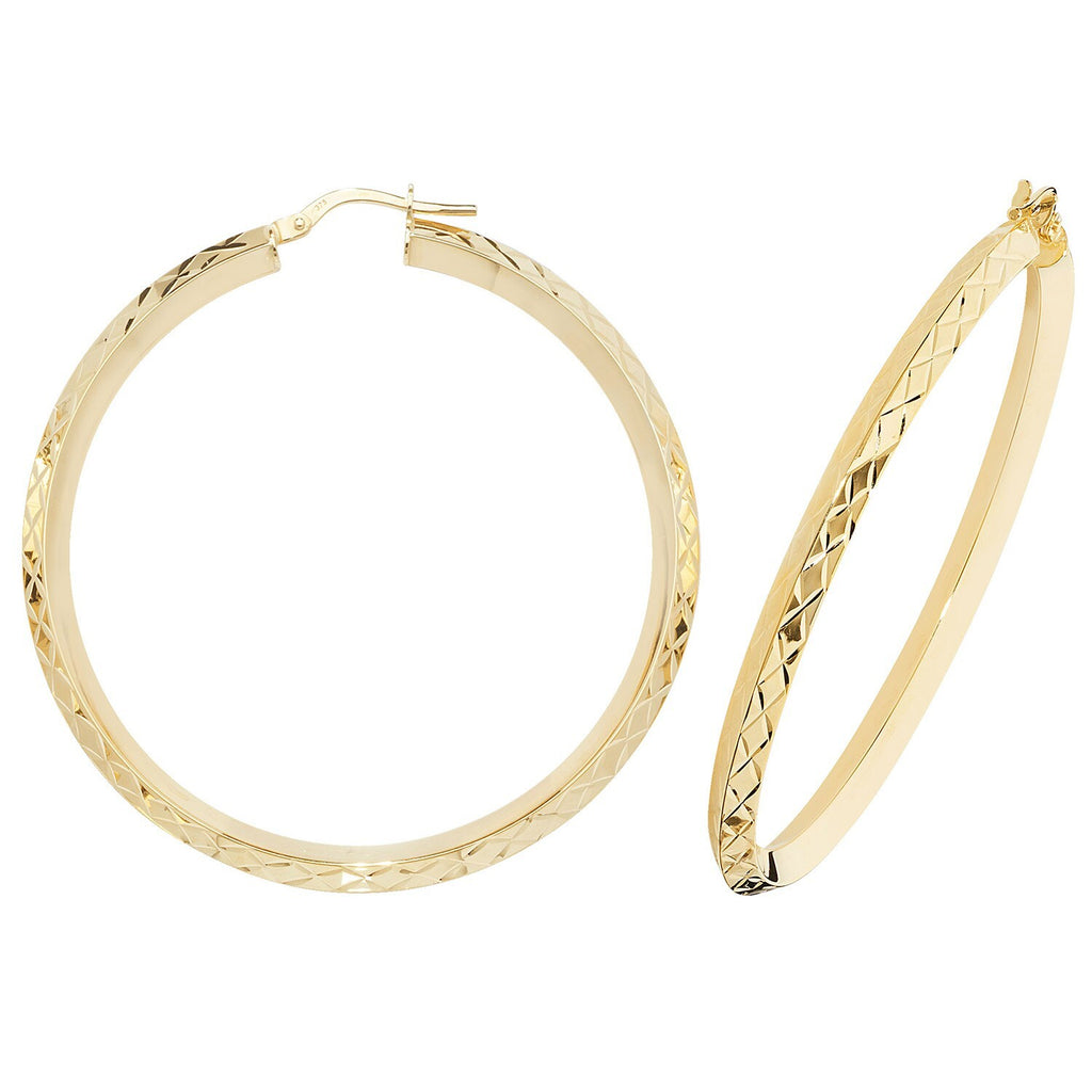 9ct Yellow Gold Pattern Hoop Earrings 375 Hallmarked 25mm - 50mm Diameter