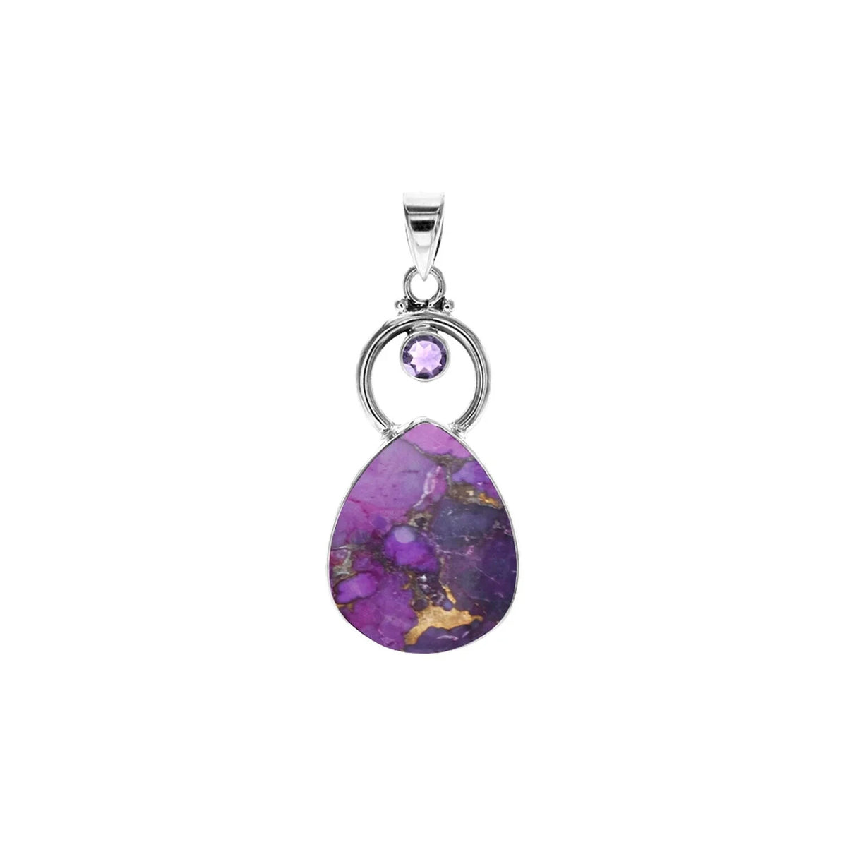 Teardrop Amethyst Hoop Pendant Sterling Silver 925 Hallmarked All Chain Lengths