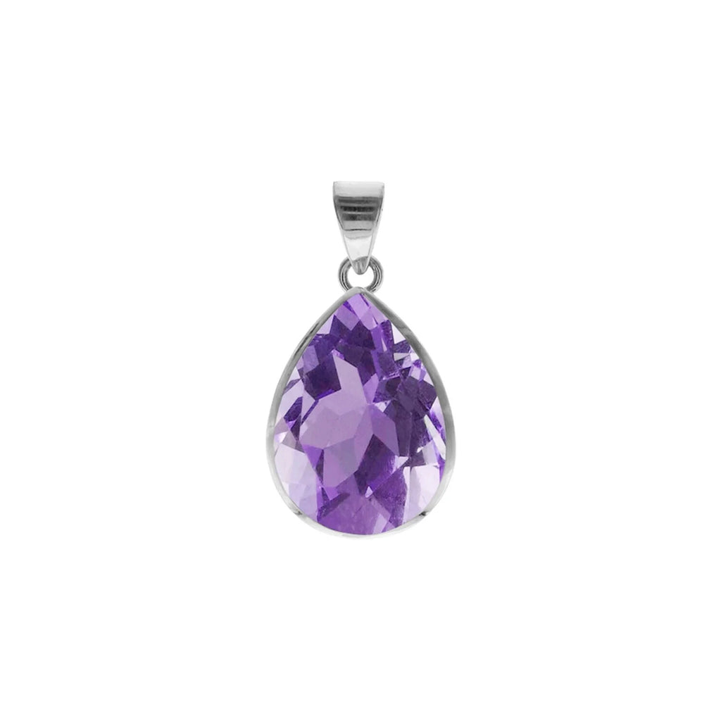 Facetted Amethyst Teardrop Pendant Sterling Silver Hallmarked All Chain Lengths