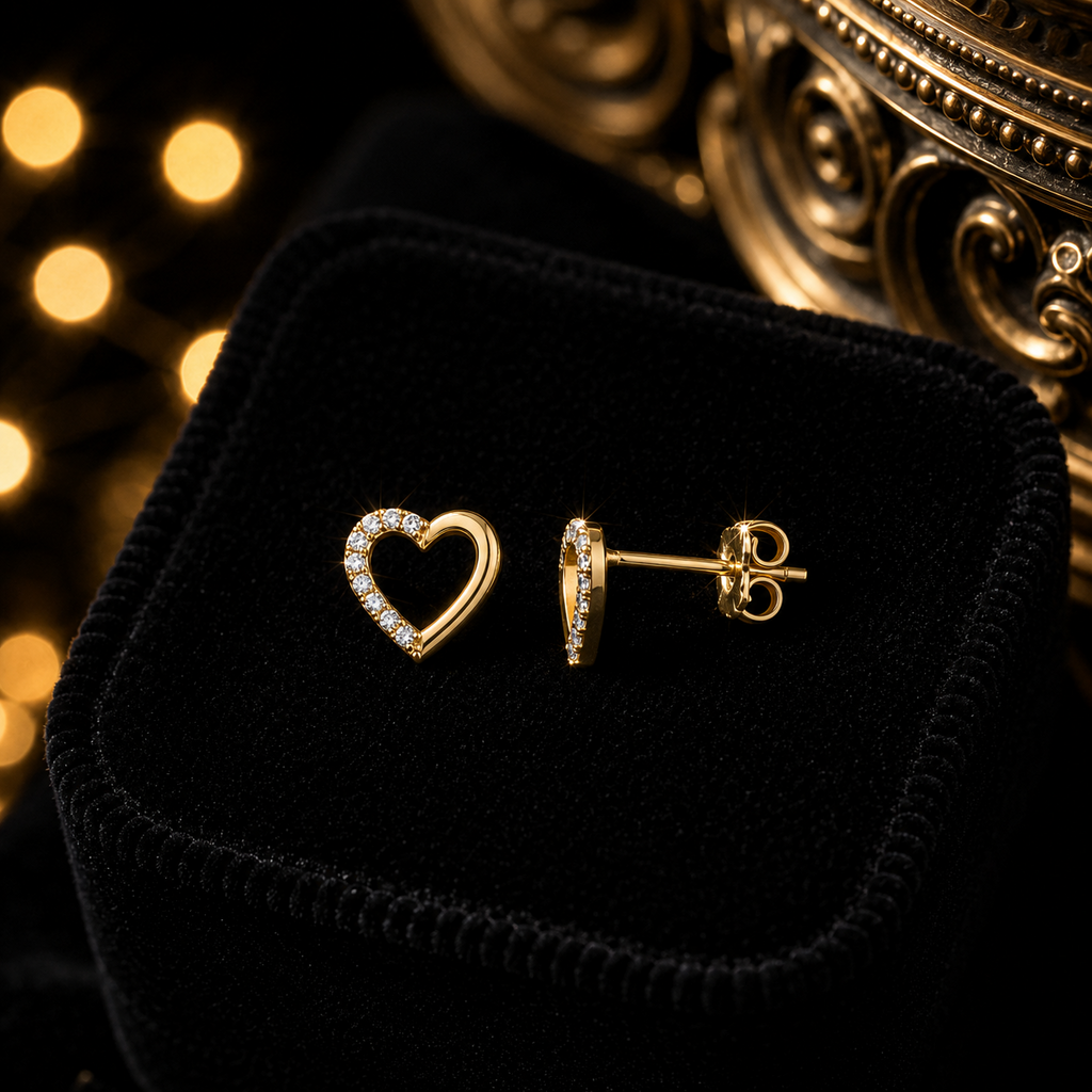 Heart Stud Earrings Gemstone 9ct Yellow Gold Hallmarked Brand New Boxed