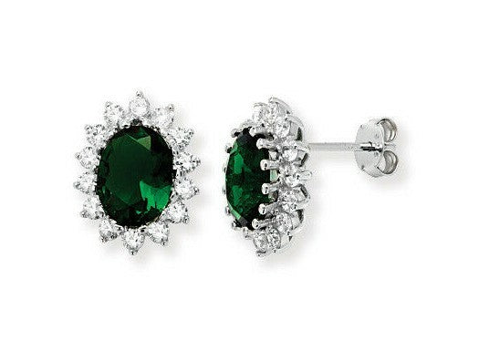 Emerald Oval Earrings Solid Sterling Silver 925 Hallmark Brand New Boxed
