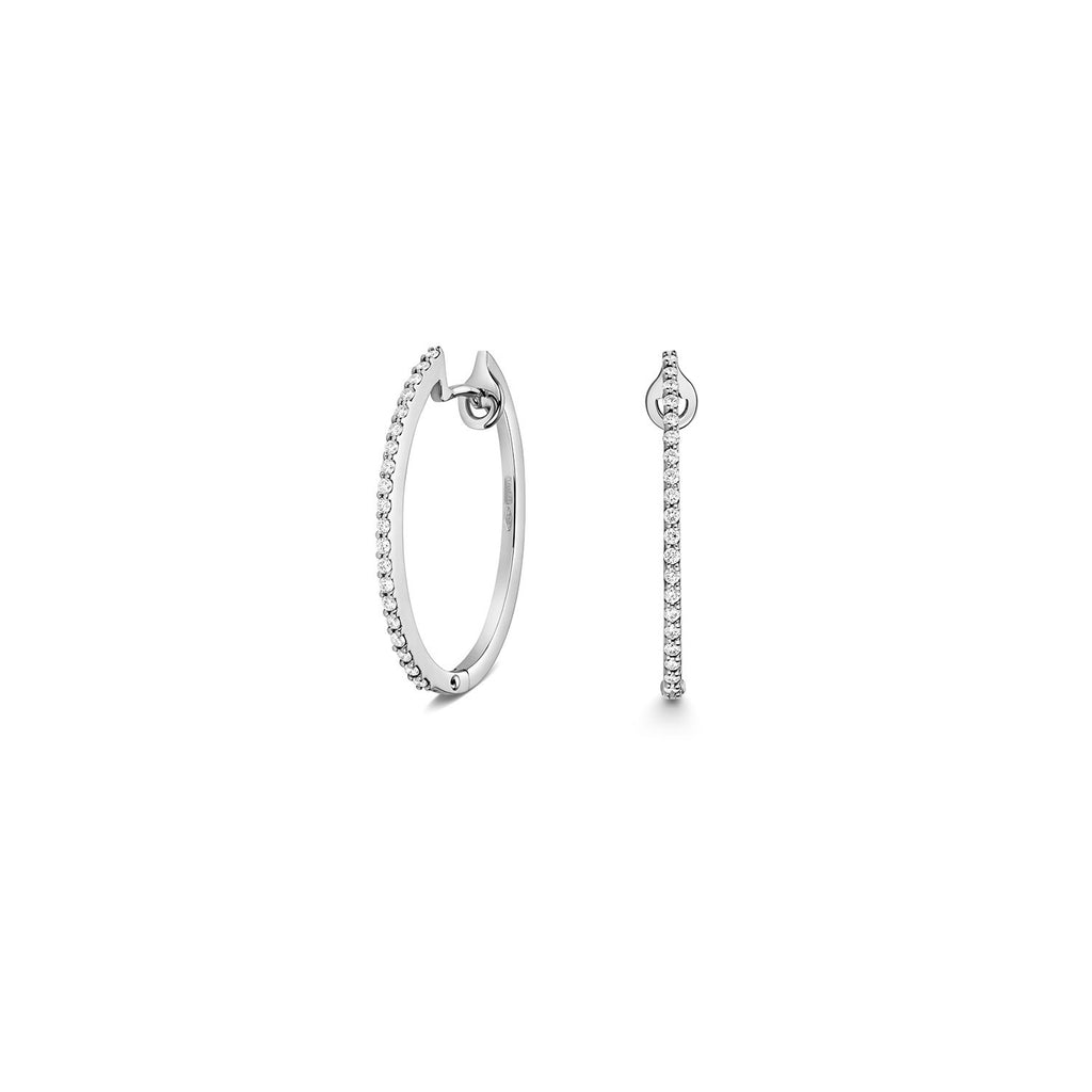 22mm Natural Diamond Hoop Earrings 18ct White Gold Hallmarked British Made