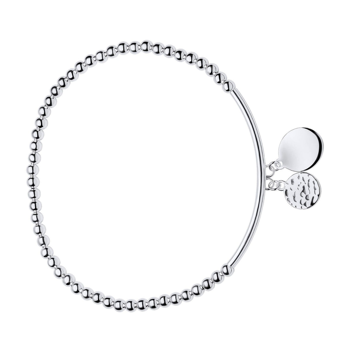 2 Disc Charm Stretch Bracelet Sterling Silver 925 Hallmarked Brand New Boxed