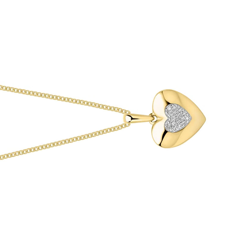 Pave Heart Diamond Pendant 9ct Yellow Gold 375 Hallmarked British Made