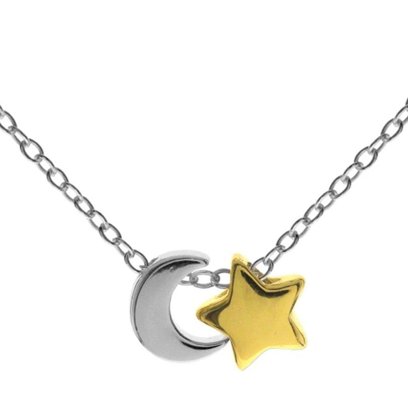 Star And Moon Necklace 14ct Gold Plated Hallmarked British Made