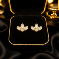 Lotus Flower Stud Earrings 9ct Yellow Gold Plated Hallmarked Brand New Boxed