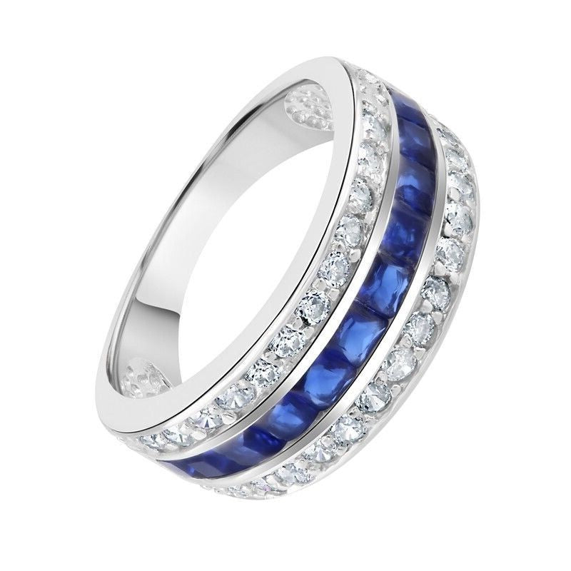 Sterling Silver Sapphire Ring Channel Set 925 Hallmarked British Made Sizes J-R