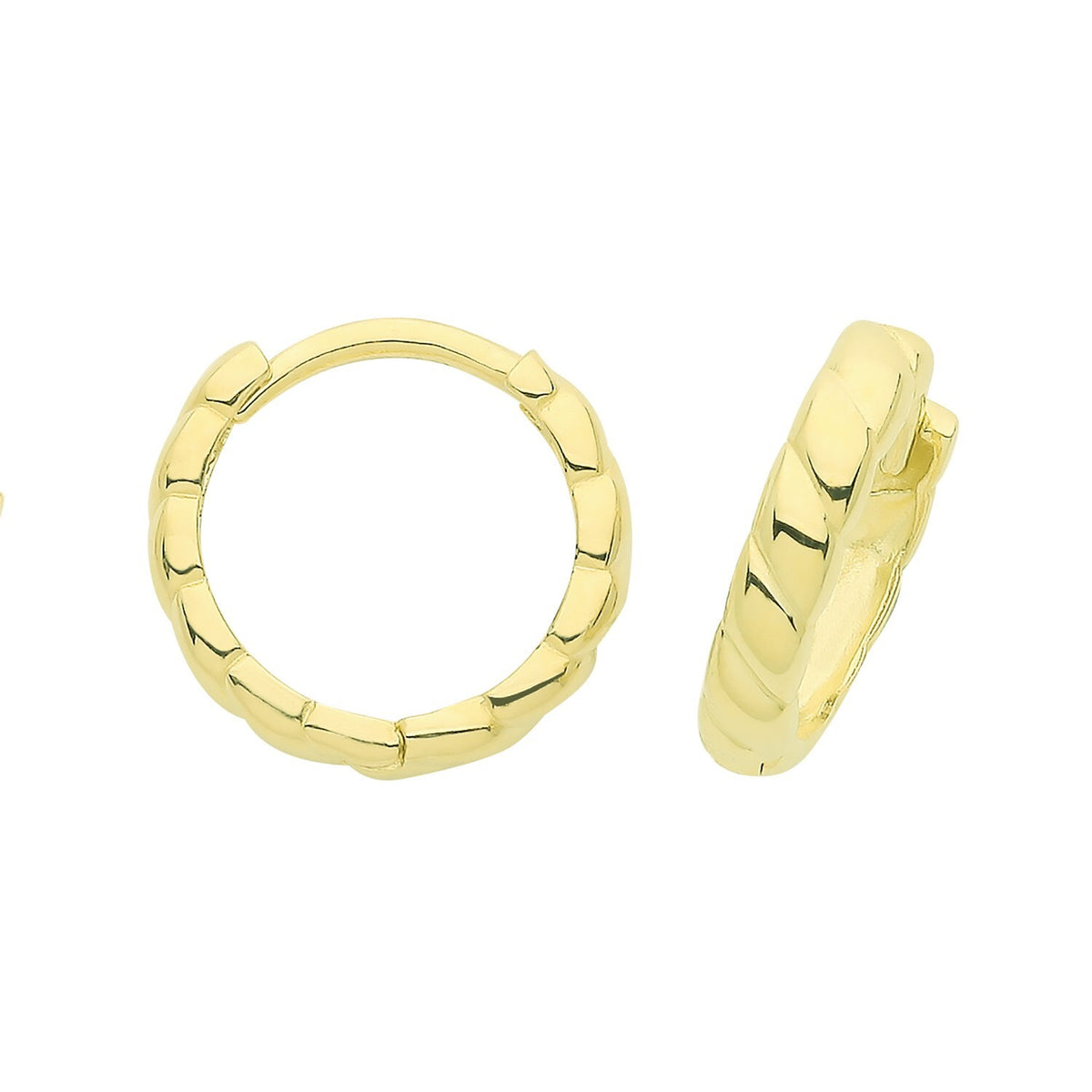 9ct Yellow Gold Grooved Hoop Earrings British Made 375 Hallmark Brand New Boxed