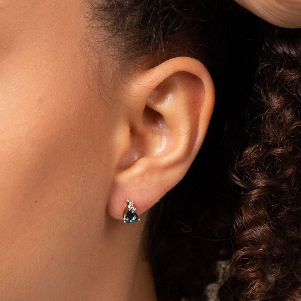 Trillion London Blue Topaz Earrings 9ct Yellow Gold 375 Hallmarked British Made