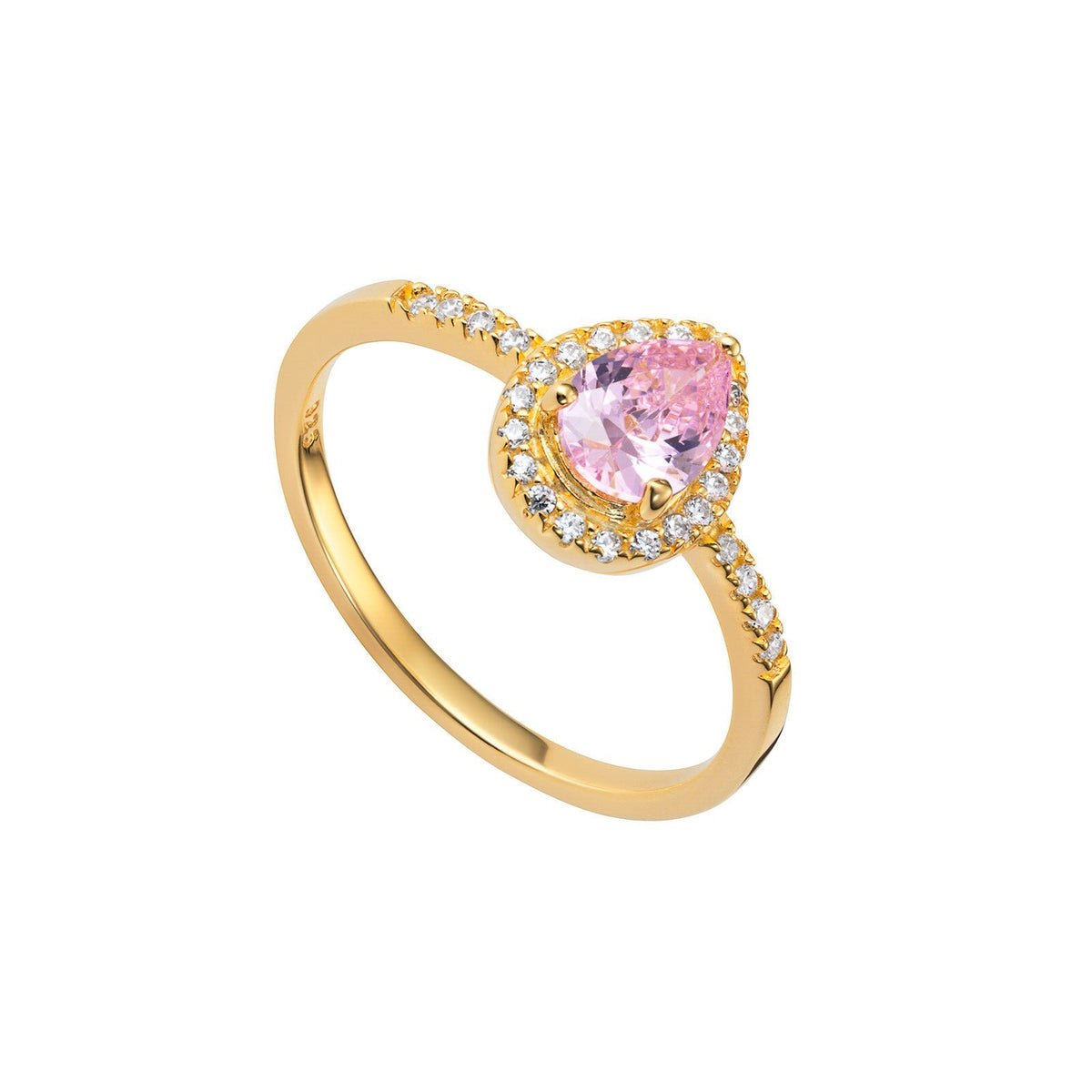 Pink Pear Stone Ring 9ct Yellow Gold Plated Hallmarked Sizes J - R British Made
