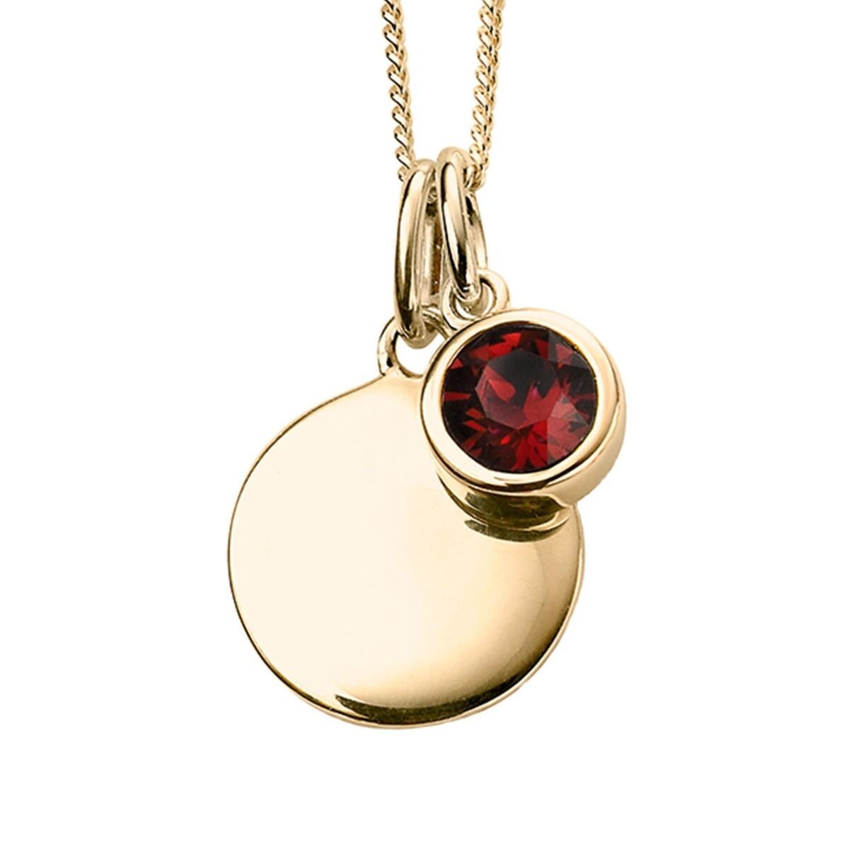 Engravable Solitaire Garnet Pendant and Earrings Set Yellow Gold Plated