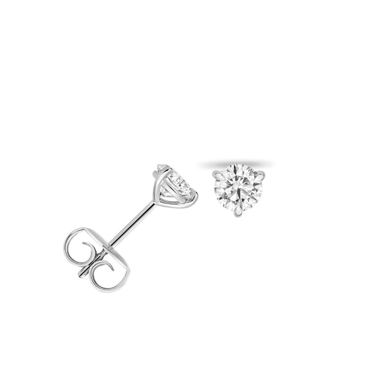 1 Lab Grown Diamond Prong Stud Earrings 18ct White Gold Hallmarked British Made