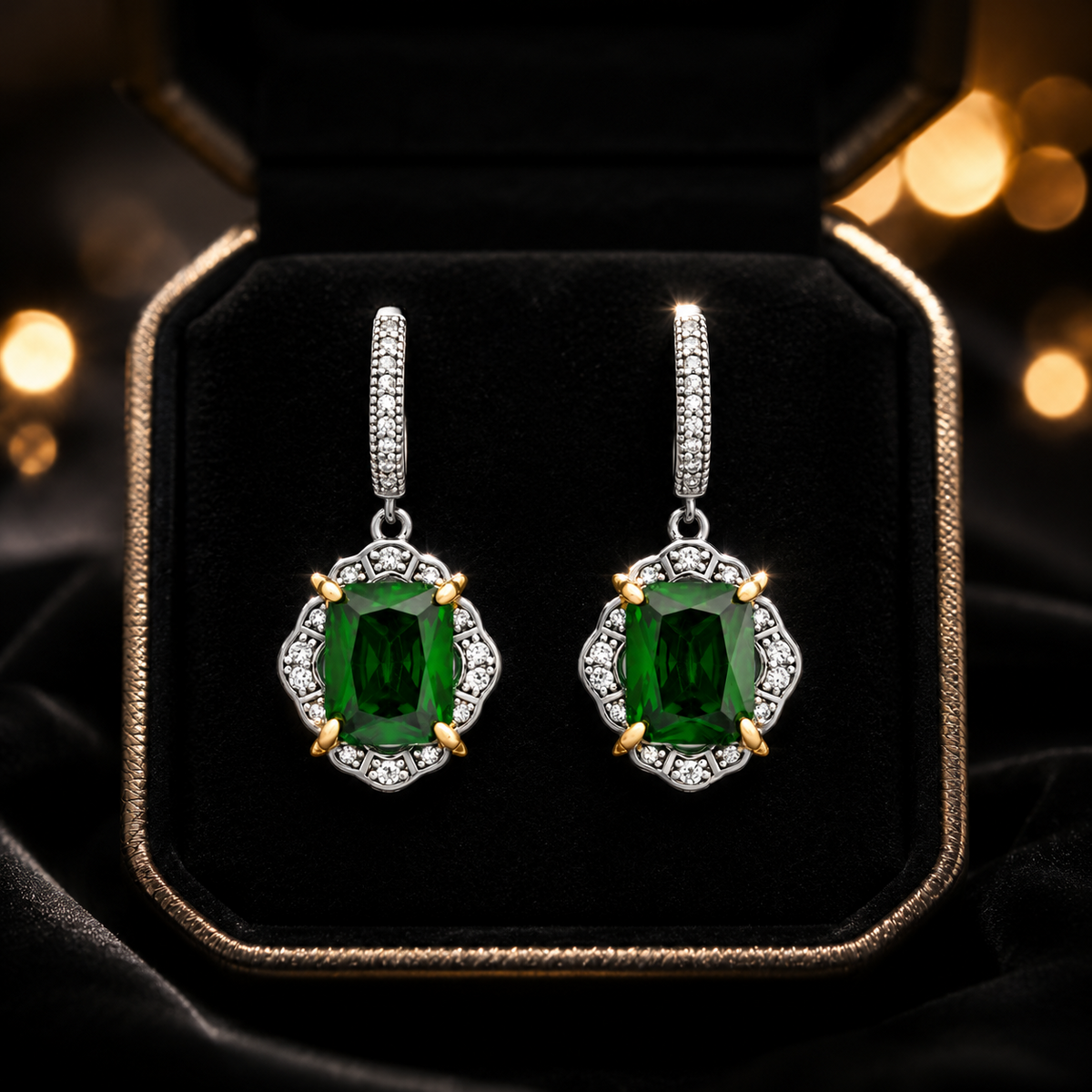 Vintage Emerald Drop Earrings Sterling Silver 925 Hallmarked British Made