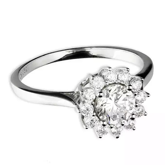 Flower Halo Ring Sterling Silver 925 Hallmarked British Made Size M - R