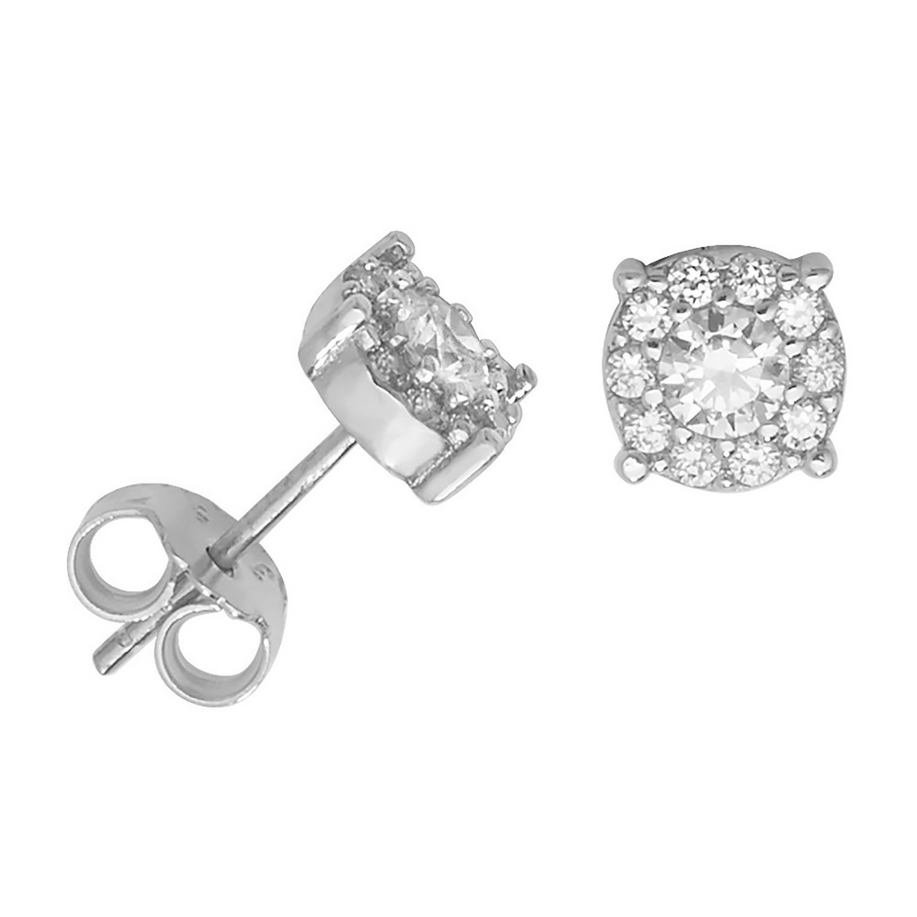 6mm Round Halo Stud Earrings 9ct White Gold 375 Hallmark Brand New Boxed