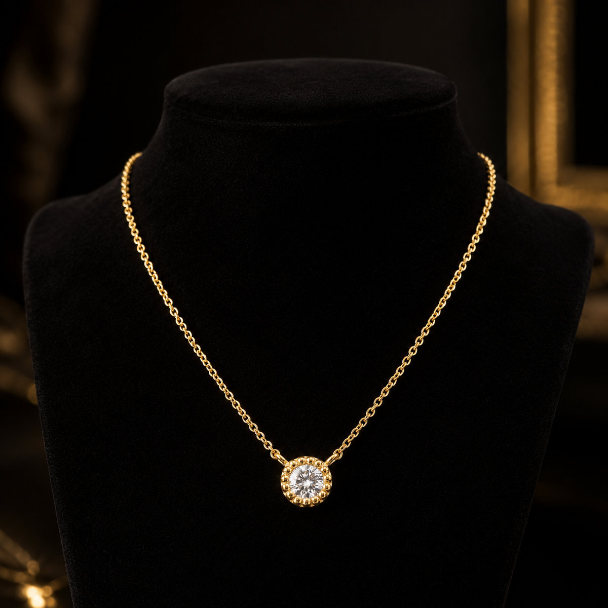 Millegrain Zircon Necklace 9ct Yellow Gold Plated Hallmarked Brand New Boxed