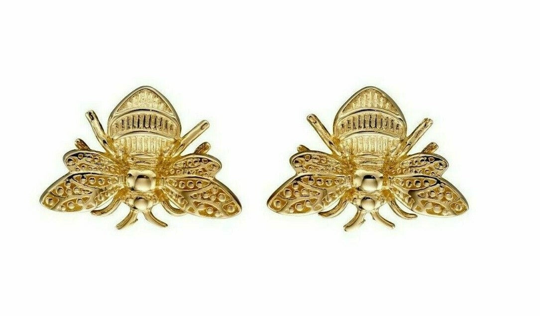 9ct Gold Bee Earrings Stud In Yellow Gold 375 Hallmarked British Made Brand New