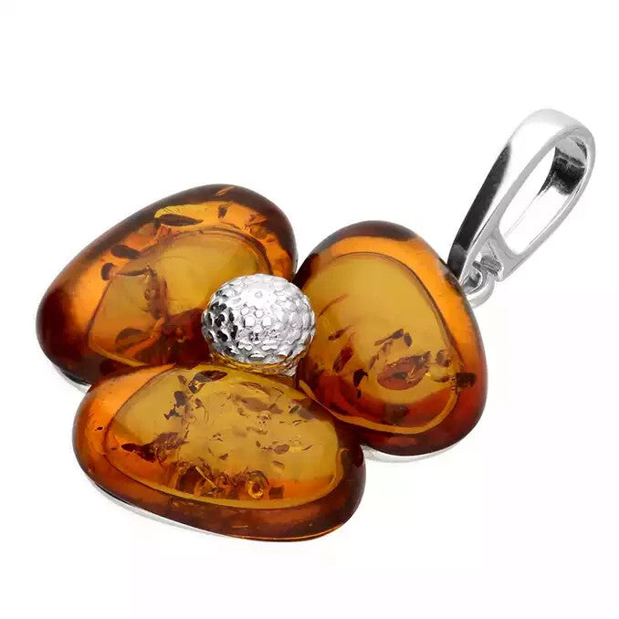 Statement Poppy Amber Pendant Sterling Silver 925 Hallmarked All Chain Lengths