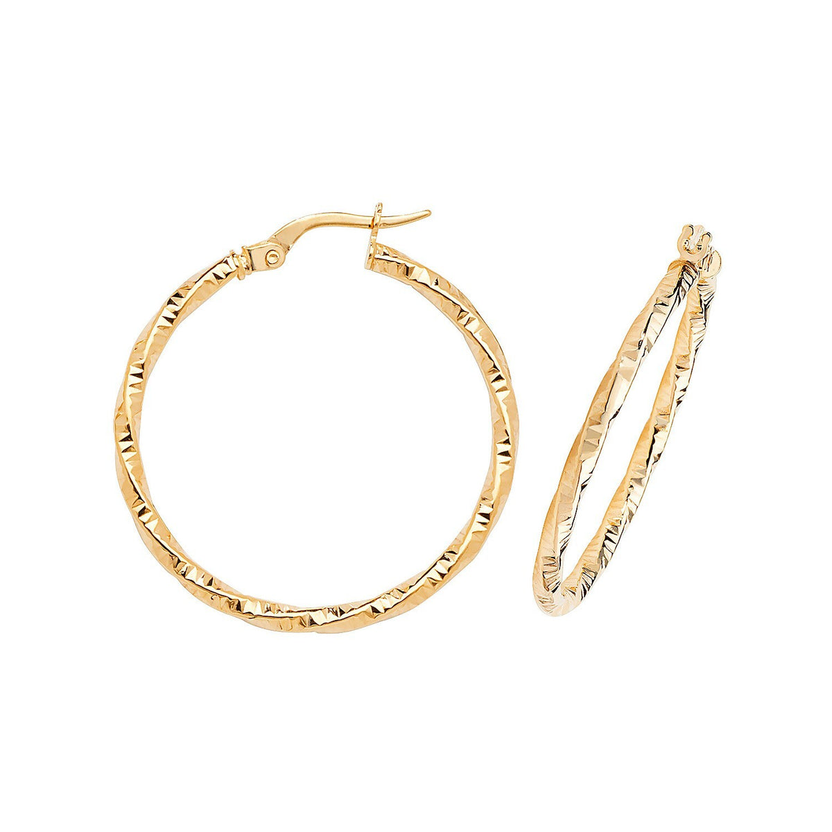 9ct Yellow Gold Diamond Cut Hoop Earrings 375 Hallmarked 10mm - 25mm Diameter