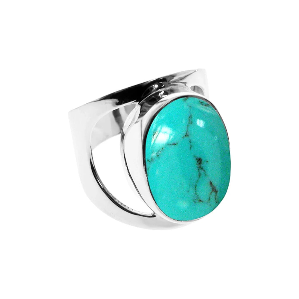 Large Oval Turquoise Ring Sterling Silver 925 Hallmarked British Made Size K - T