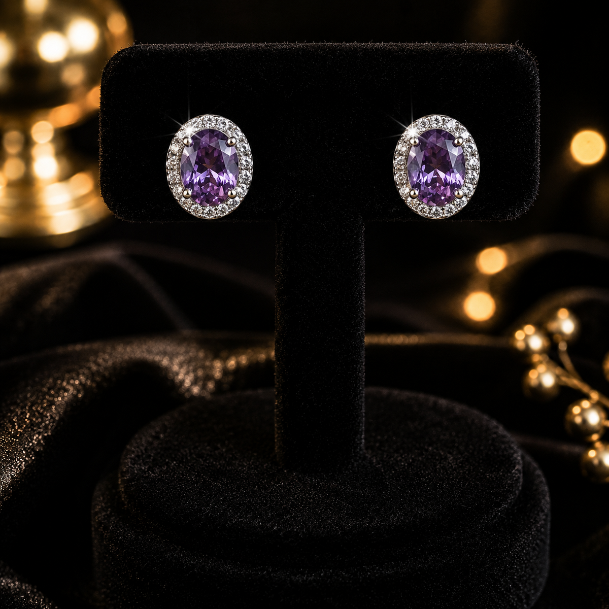 Amethyst Halo Stud Earrings Sterling Silver 925 Hallmarked Brand New Boxed