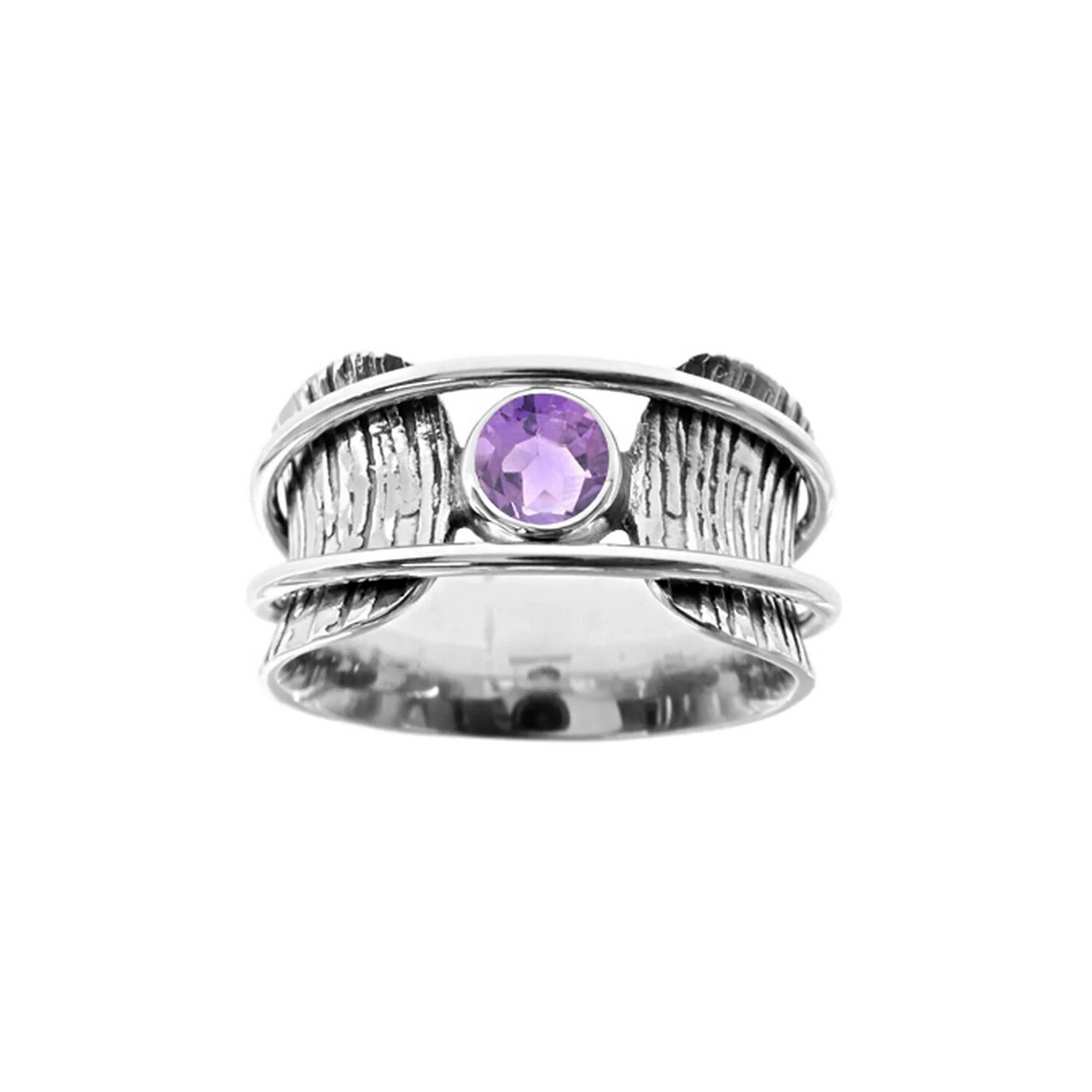 Amethyst Tree Bark Spinner Ring Sterling Silver 925 Hallmarked Size K - T