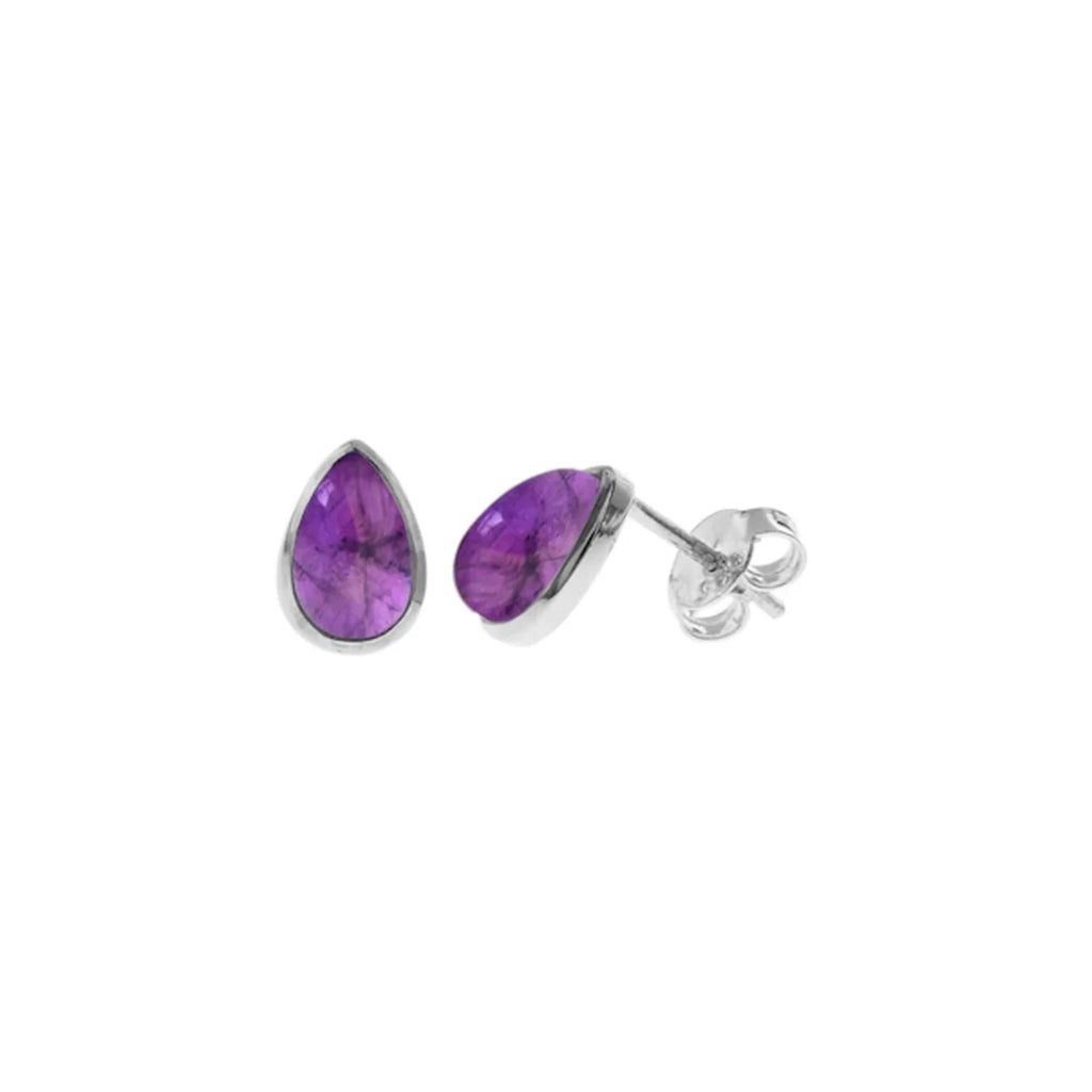 8mm Natural Amethyst Teardrop Earrings Sterling Silver 925 Hallmarked Brand New