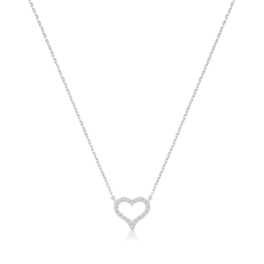 Ladies Halo Open Heart Necklace Sterling Silver 925 Hallmarked British Made