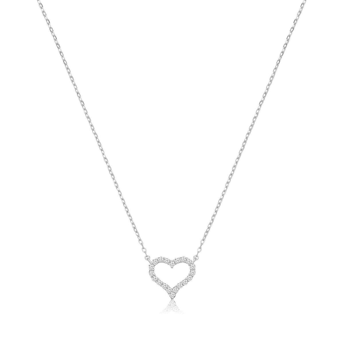 Ladies Halo Open Heart Necklace Sterling Silver 925 Hallmarked British Made