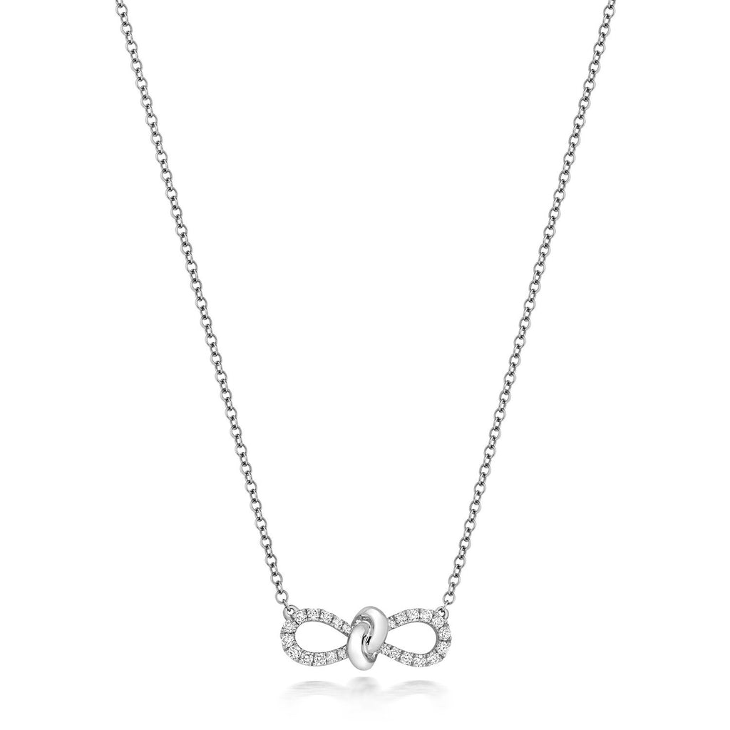 24 Natural Diamond Bow Necklace 18ct White Gold Hallmarked British Made