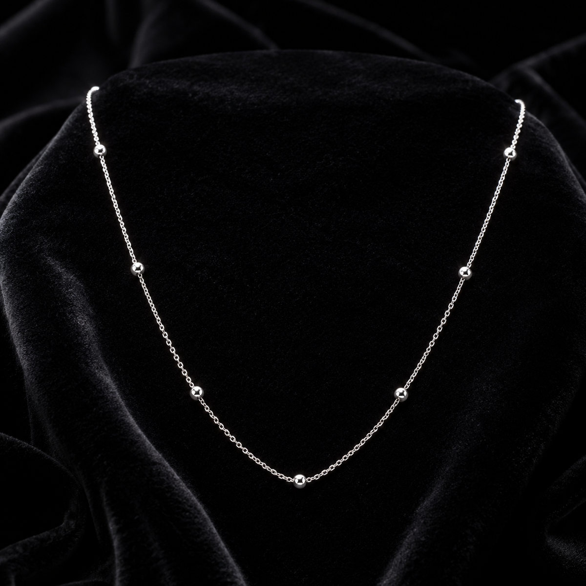 Fine Ball Station Chain Necklace 9ct White Gold 375 Hallmarked British Made