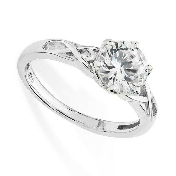 Sterling Silver Ring Engagement Twisted Round Gemstone 925 Hallmarked Size J - R