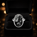 Natural Oval Obsidian Sterling Silver 925 Hallmarked British Made Size K - T