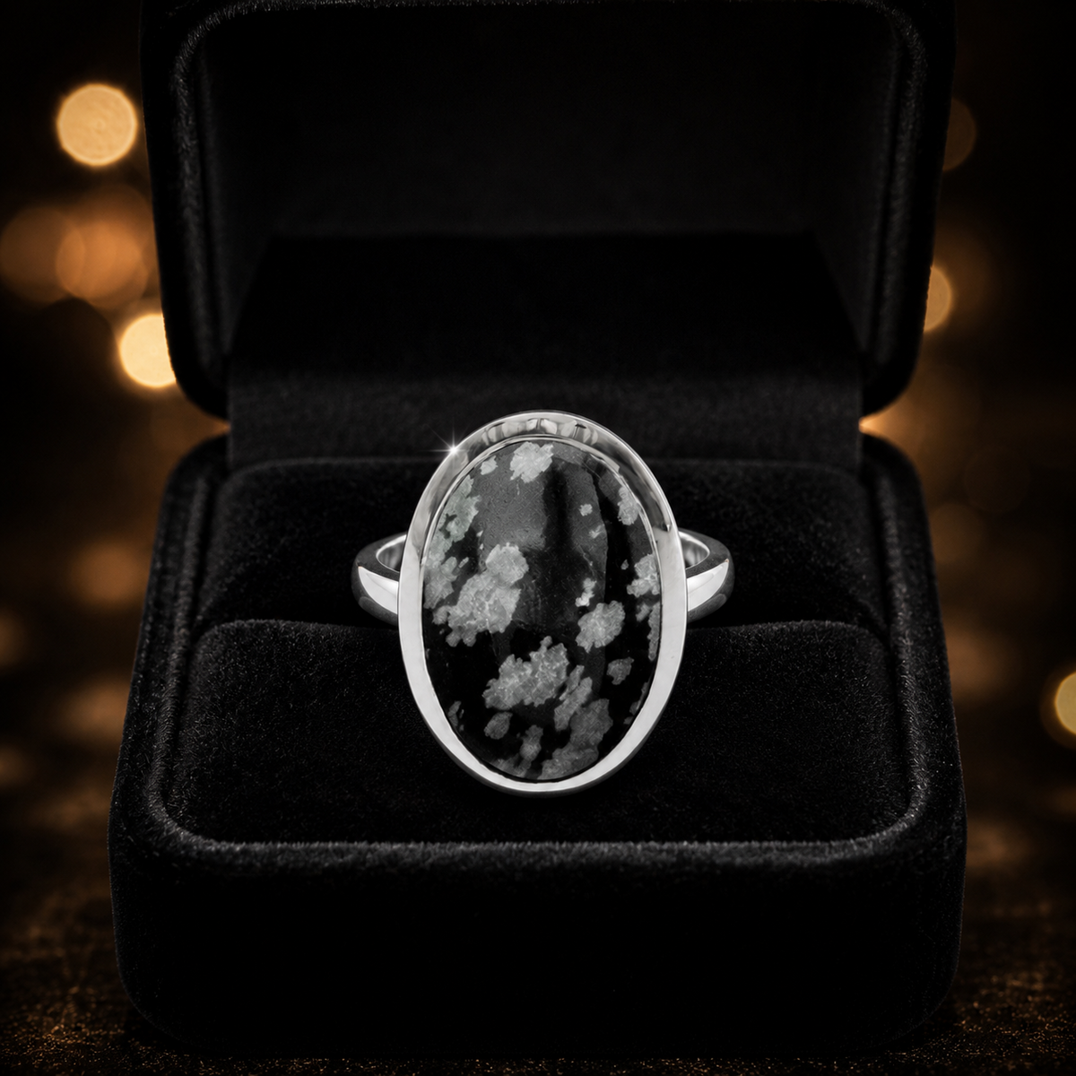Natural Oval Obsidian Sterling Silver 925 Hallmarked British Made Size K - T