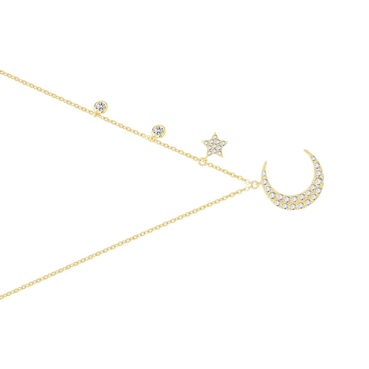 Ladies Moon And Stars Necklace 9ct Yellow Gold 375 Hallmarked British Made