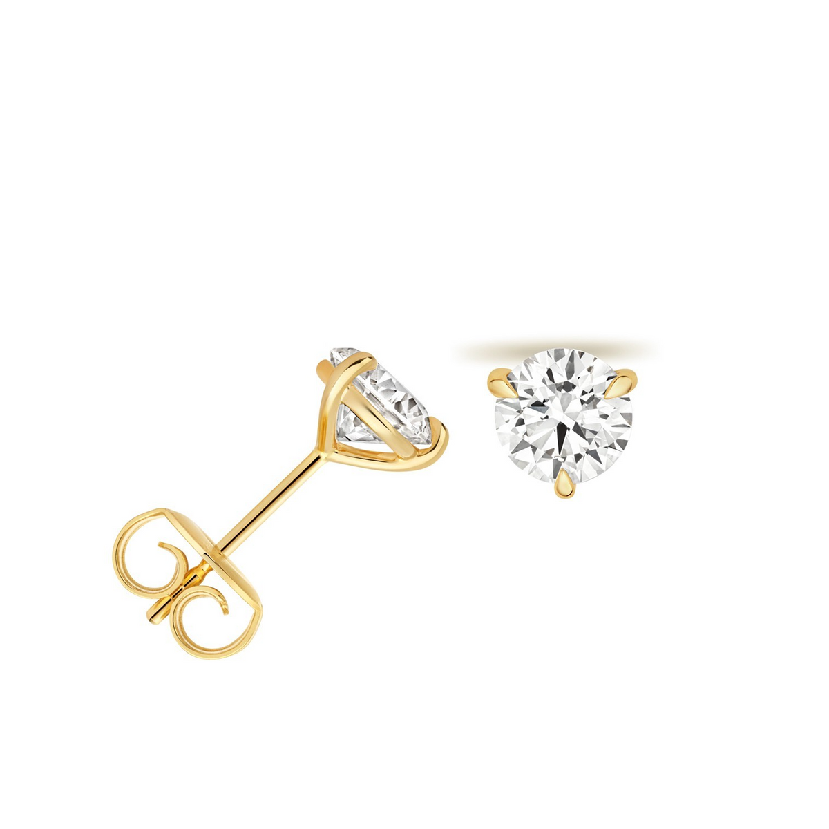 1 Lab Grown Diamond Prong Stud Earrings 18ct Yellow Gold Hallmarked British Made