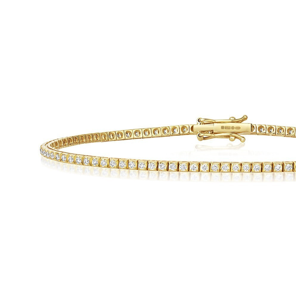 Natural Diamond 18ct Yellow Gold Tennis Bracelet 375 Hallmarked British Made