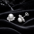 Pearl & Leaf Cluster Stud Earrings Sterling Silver 925 Hallmarked British Made