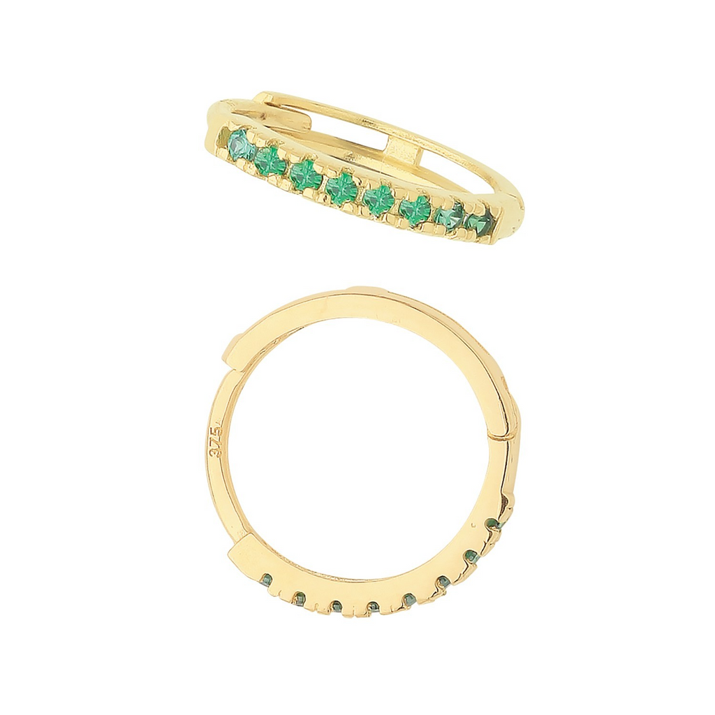9ct Yellow Gold Emerald Hoop Earrings British Made 375 Hallmark Brand New Boxed