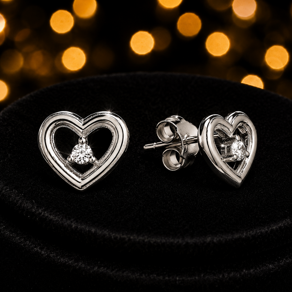 Open Heart Stud Earrings Sterling Silver 925 Hallmarked Brand New Boxed