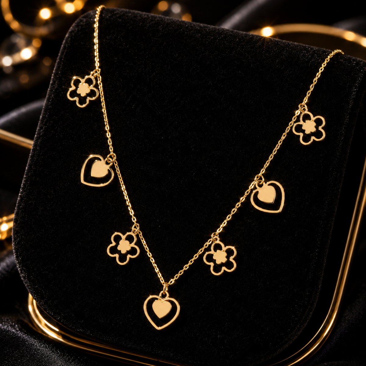 Heart And Flower Charm Necklace 9ct Yellow Gold 375 Hallmarked British Made