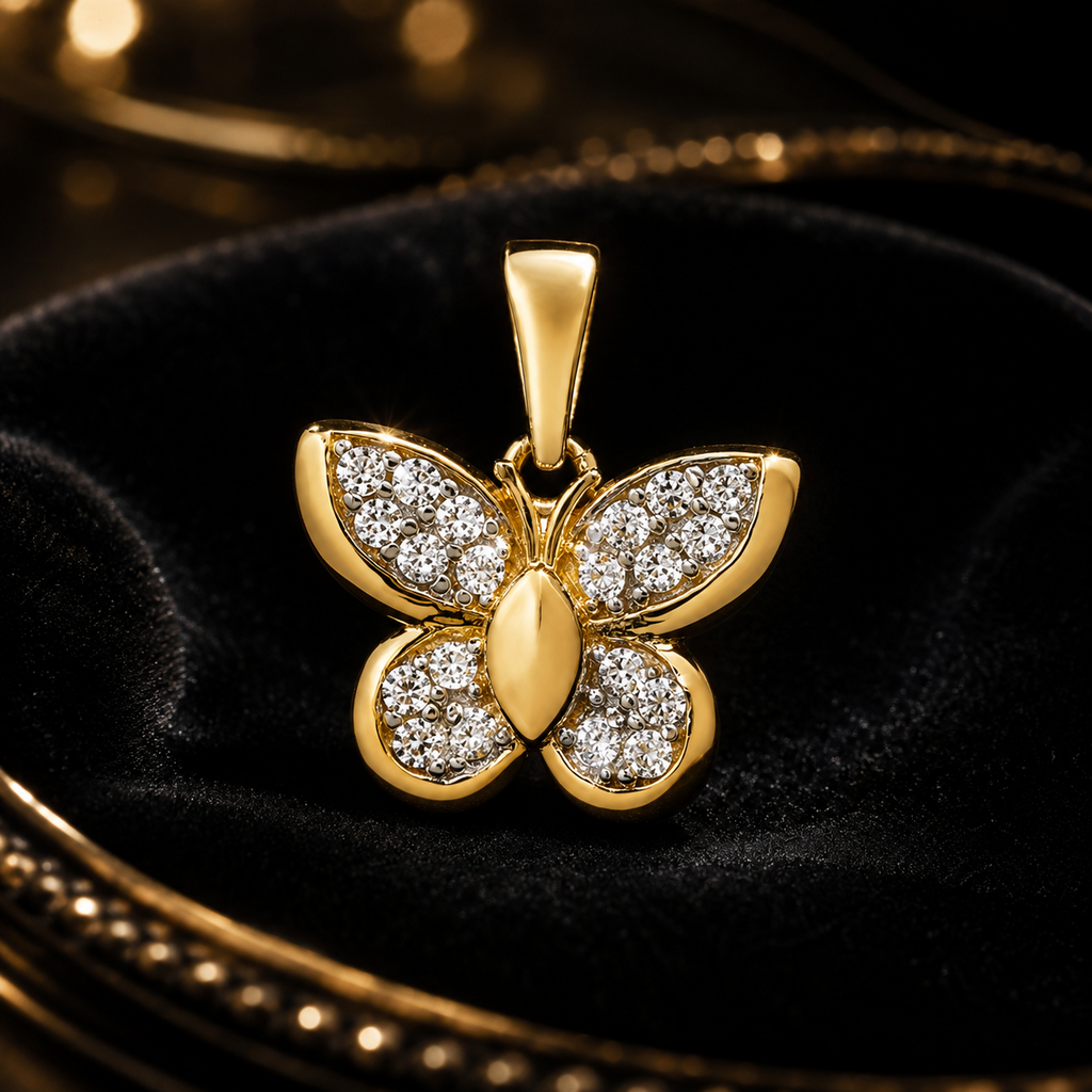 Butterfly 9ct Yellow Gold Pendant 375 Hallmarked British Made All Chain Lengths