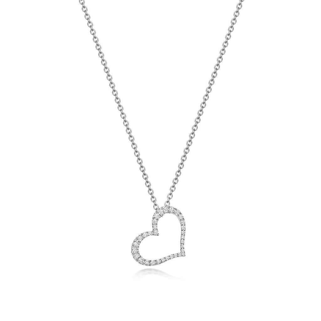 32 Natural Diamond Heart Necklace 18ct White Gold Hallmarked British Made