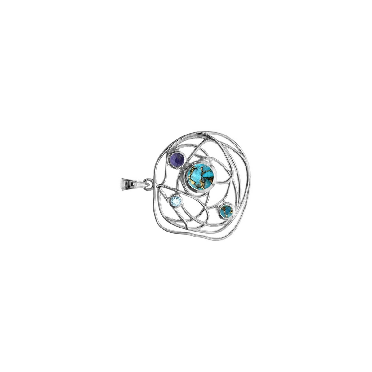 Mixed Natural Stone Wire Pendant Sterling Silver 925 Hallmark All Chain Lengths