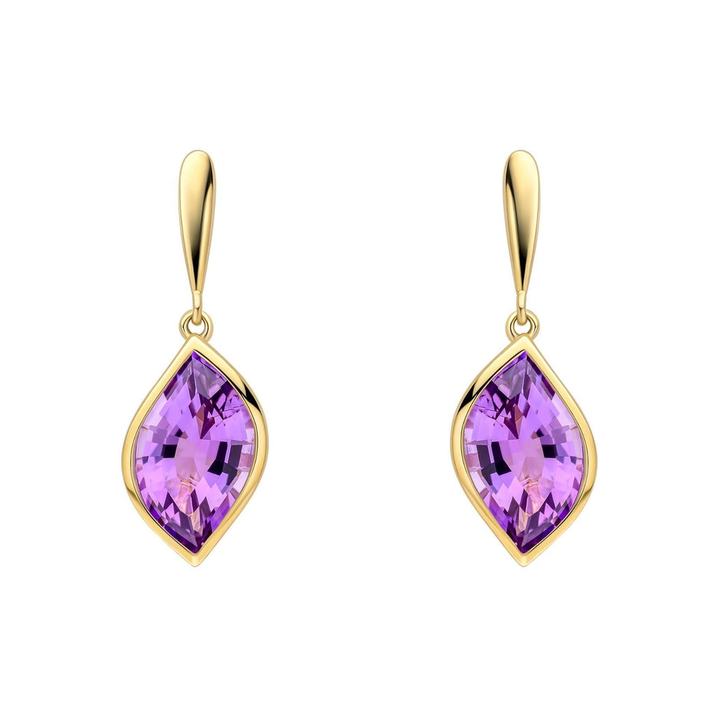 Amethyst Flame Cut Pendant & Earrings Set 9ct Yellow Gold 375 Hallmarked